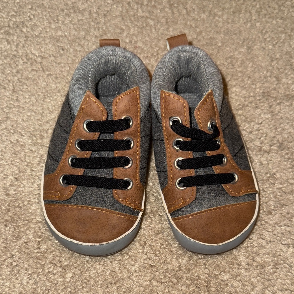 Cozy Brown and Gray Baby Walker Shoes